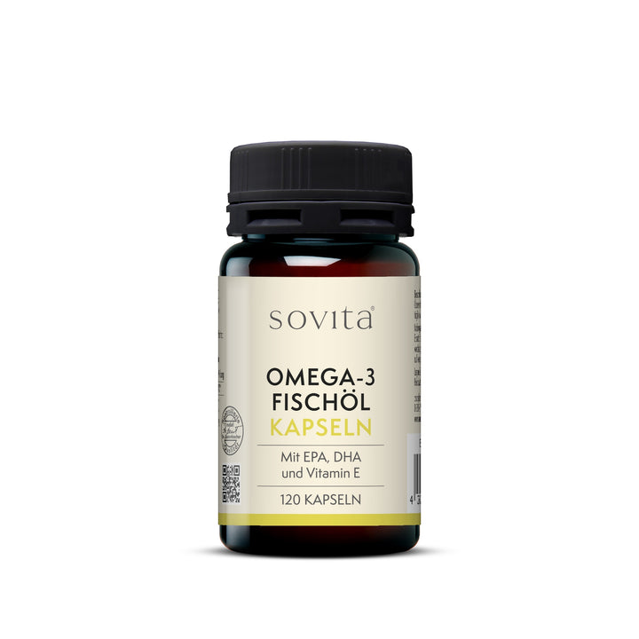 Vorderseite der Dose sovita Omega-3 Fischöl Kapseln mit 120 Kapseln