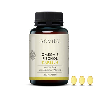 sovita Omega 3 Fischöl Kapseln 500mg, 220 St.| Omega-3 Fischöl-Kapseln / hochwertiges Omega-3-Fettsäuren (18% EPA, 12% DHA).