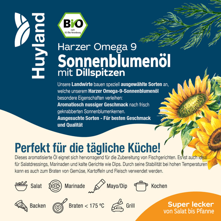 Huyland Harzer Bio Sonnenblumenöl mit Dillspitzen (250 ml)