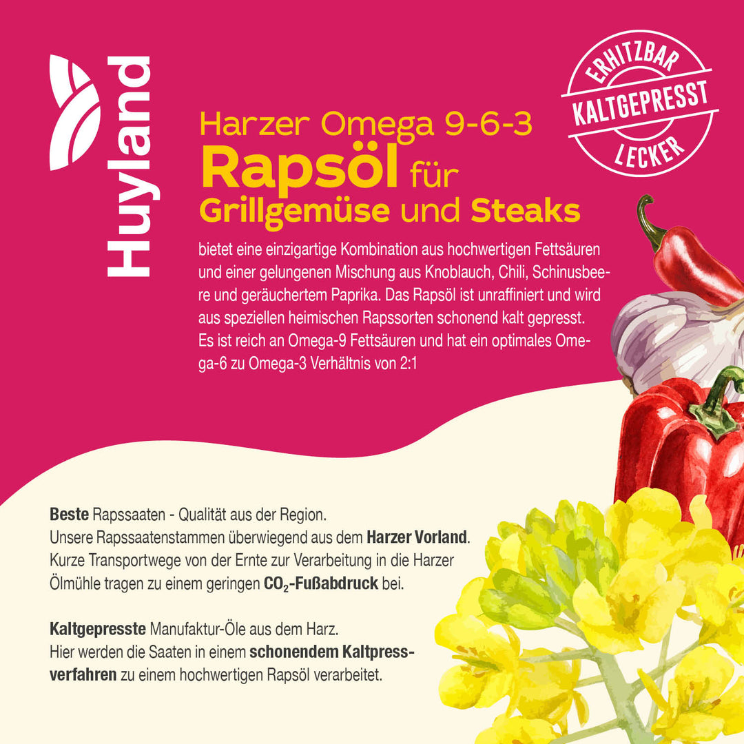 Huyland Harzer Rapsöl für Grillgemüse und Steaks (250 ml)