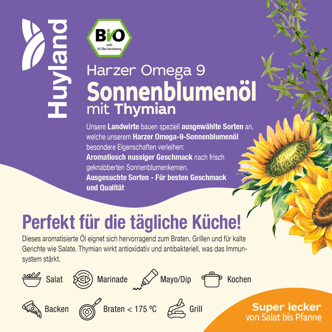 Huyland Harzer Bio Sonnenblumenöl mit Thymian (250 ml)