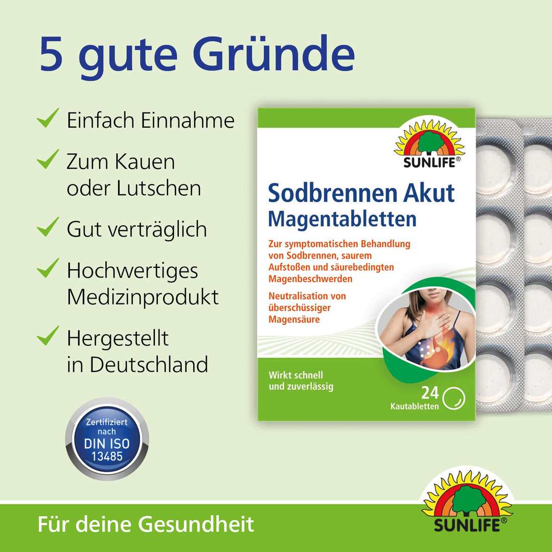 SUNLIFE Sodbrennen Akut Kautabletten (24 Stk.)